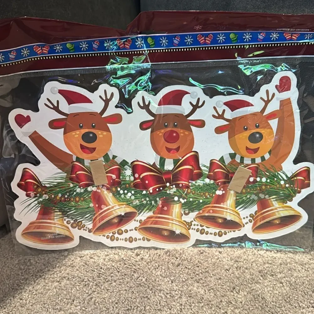 Christmas Window Decorations Assorted Santa Reindeer Double Sided (12pack) NEW